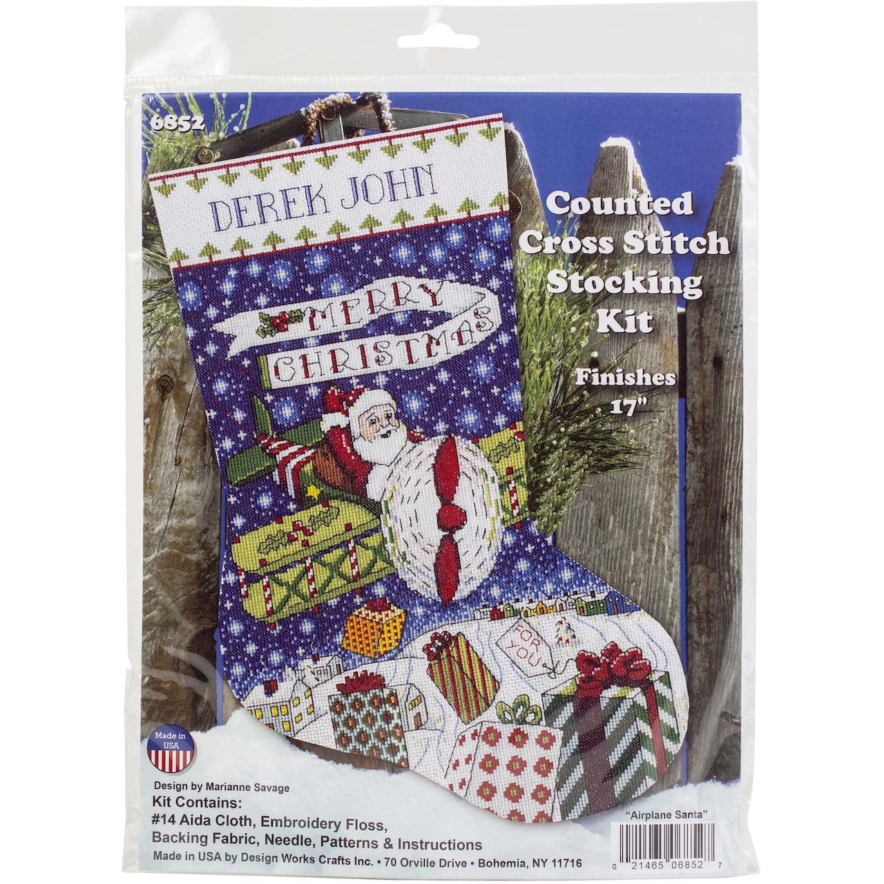 Design Works&#x2122; Airplane Santa Counted Cross Stitch Stocking Kit